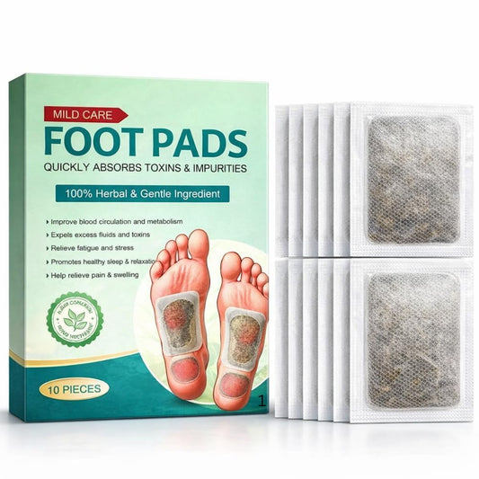 Herbal detox foot patches applied to feet overnight as part of a nighttime wellness routine