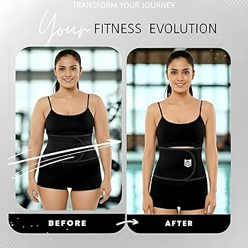Person wearing a waist trimmer belt during a home workout session