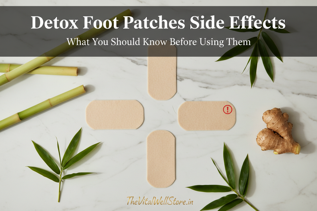 Detox foot patches side effects - what you should know before using them, natural foot patches with bamboo and ginger on marble surface