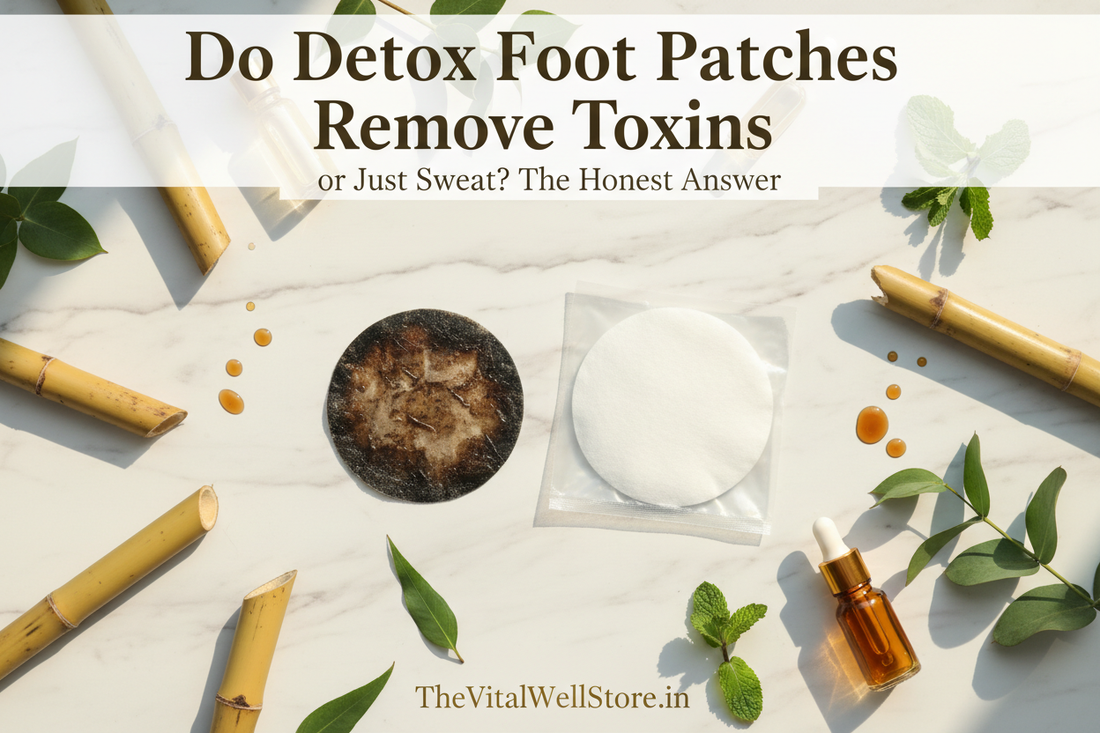 Do detox foot patches remove toxins or just sweat - used vs unused foot patches comparison on marble surface