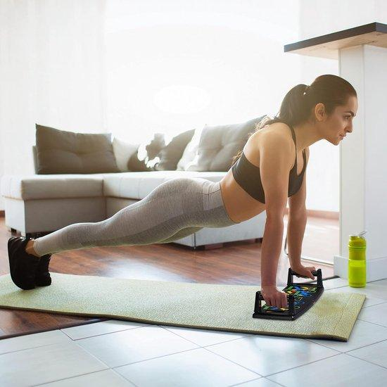 Woman performing push-ups on a colour-coded push-up board on a yoga mat at home — push-up board results after 30 days | VitalWell Store